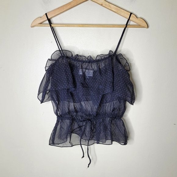 XOXO Vintage Sheer Ruffle Peplum Cami Size M Polka Dot Y2K Tank Top - Picture 1 of 7